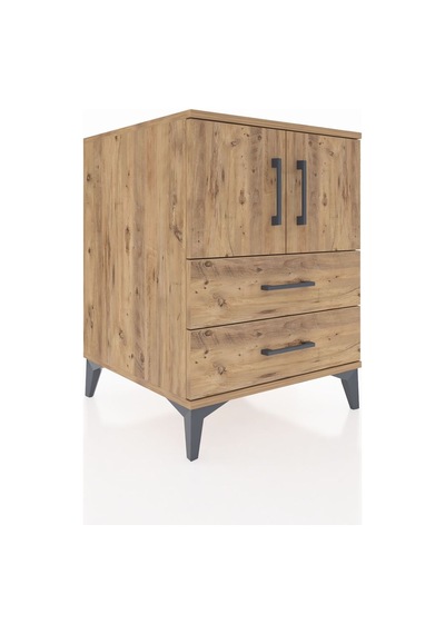 Kronos Komodin 2 Raflı 2 Çekmeceli 2 Kapaklı 60x59x80 Çam-çam Çam