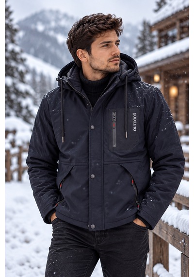 Luxic Core Luxıc Core Erkek Kürklü Kapüşonlu Softshell Kışlık Mont Lacivert 2xl