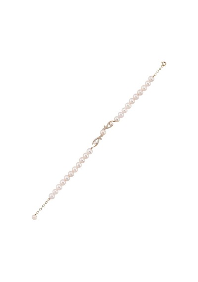 6,5 Mm Yaprak Taşlı Doğal İncili Bileklik 20 Cm / Sarı Sarı Sarı Altın