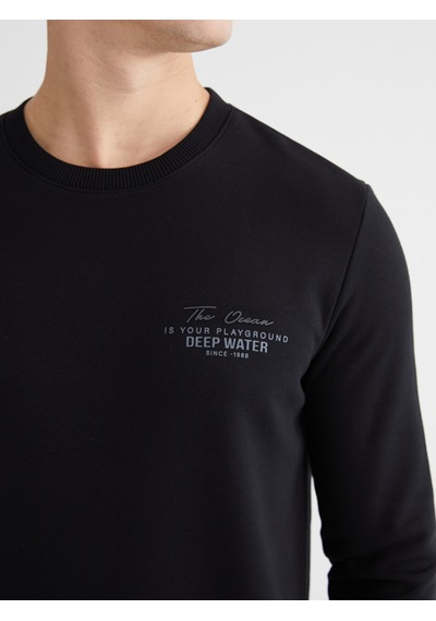 Lcwaıkıkı Classic Siyah Bisiklet Yaka Erkek Kalın Sweatshirt
