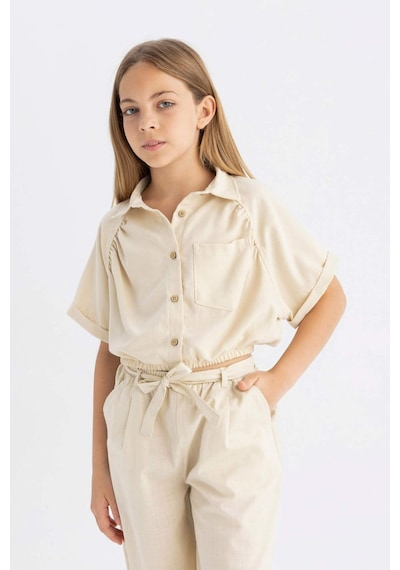 DeFacto Kız Çocuk Cropped Fit Pamuklu Kısa Kollu Gömlek C4272A824SMBG743