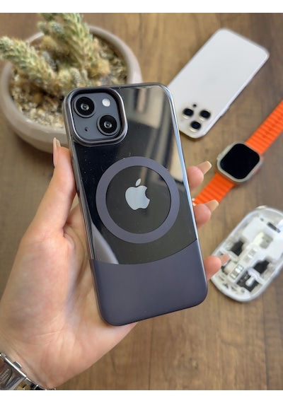 Apple iPhone 13/14 Magsafe Uyumlu Mika Sararmaz Kılıf Soocase720 Siyah