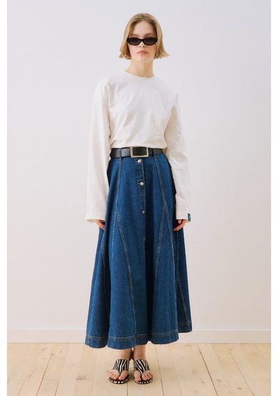 Manuka Denim Parçalı Düğmeli Etek Mavi Ss26etk00010-22