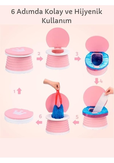 Katlanabilir Çocuk Tuvaleti, Çok Fonksiyonlu Alıştırma Tuvaleti, Carry Potty, Taşınabilir Lazımlık Pembe