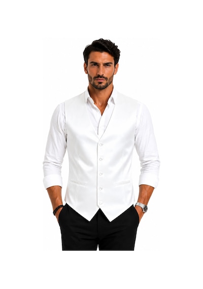Mentor Regalo Erkek Yelek V Yaka Beyaz Saten Damatlık İçin Uygun 50310