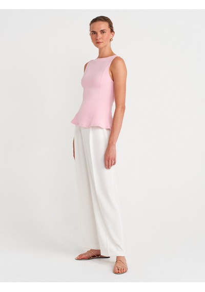 Dilvin 21001 Kayık Yaka Peplum Top-toz Pembe Toz Pembe