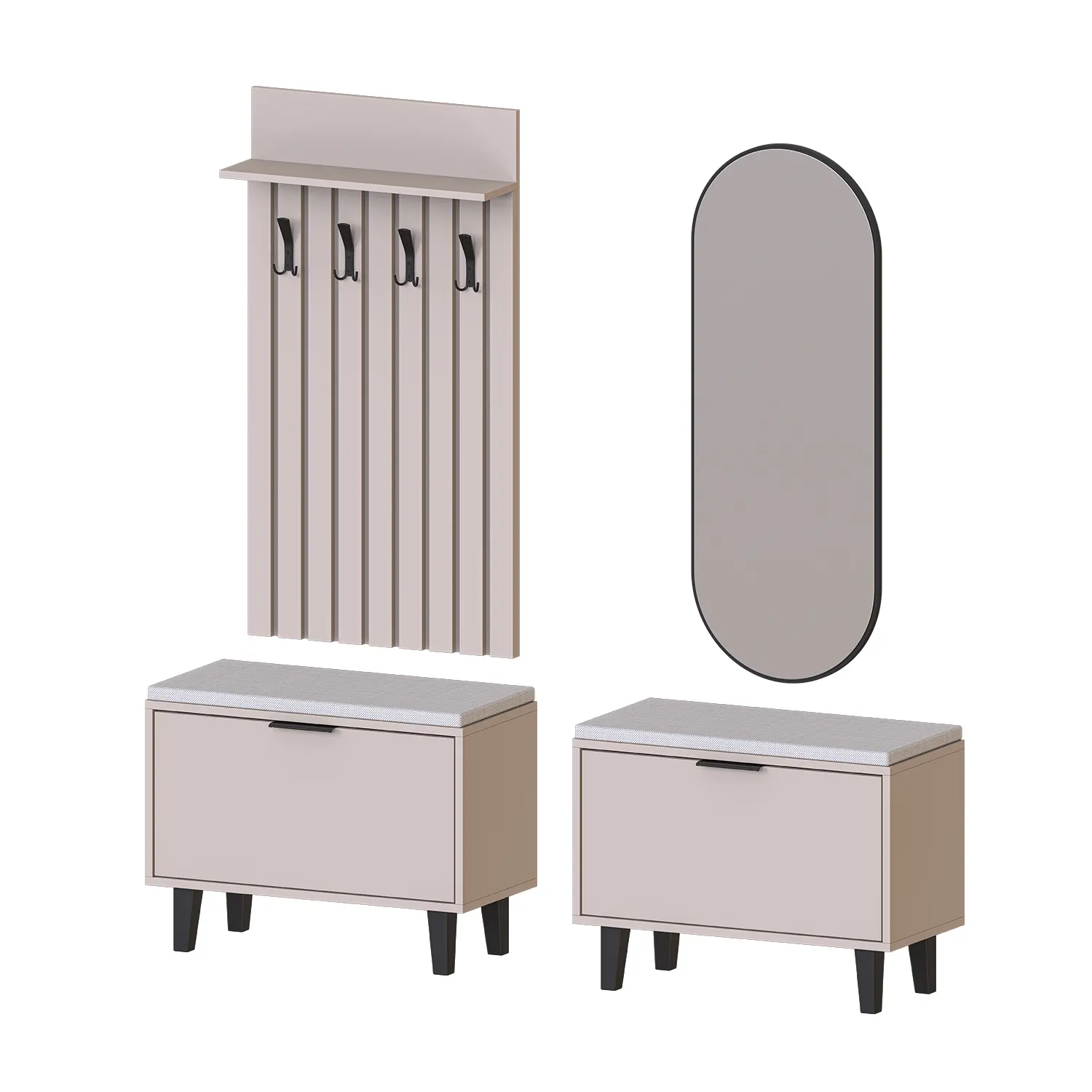 Nord Vestiyer Takımı Lambri Askılıklı, 2 Adet Kapaklı Bench, Modüler, Oval Aynalı Portmanto Takımı Kumtaşı Nord Vestiyer Takımı Lambri Askılıklı, 2 Adet Kapaklı Bench, Modüler, Oval Aynalı Portmanto Takımı Kumtaşı