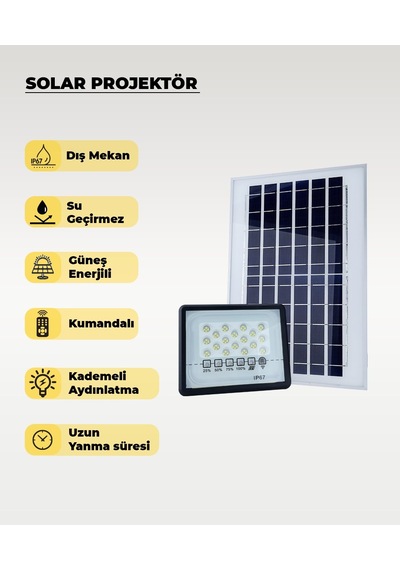 60w Solar Projektör Ip67 Beyaz Işık Su Geçirmez - Dış Mekan 1 ADET