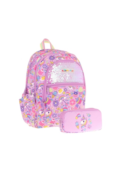 Kaukko Kids Kız Çocuk Okul Çantası Ve Üç Bölmeli Kalemlik Seti Lila - Pullu Sweet - L5215+l8215 Lila