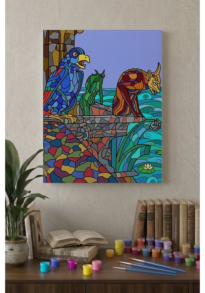 Mitolojik Figürler Desenli Mandala Tuval Boyama Seti 40x50 Cm