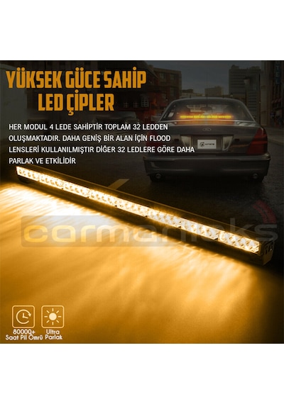 Off Road Lambası Cree 90cm Turuncu 32 Led 160w Kumandalı Çakar İkaz Lamba