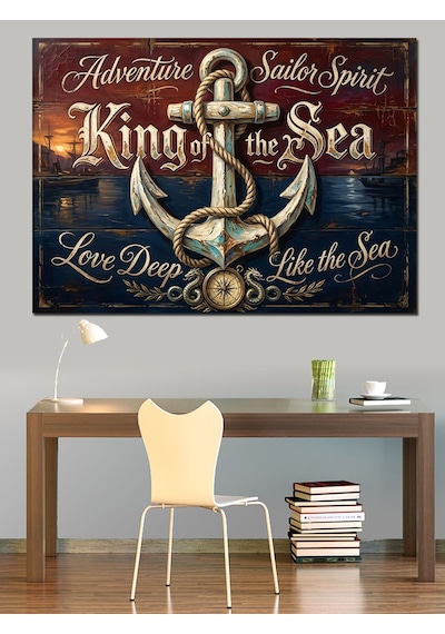 King Of The Sea Çapa Denizci Temalı Dekoratif Kanvas - Mdf Ahşap Tablo
