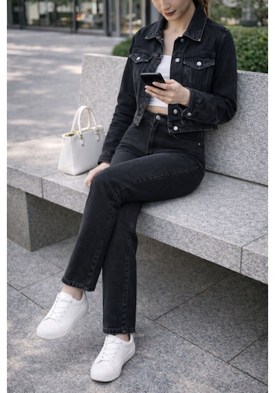Cedy Denim Kadın Boru Paça Yüksek Bel Regular Fit Likralı Pantolon Siyah Cedy Denim Kadın Boru Paça Yüksek Bel Regular Fit Likralı Pantolon Siyah