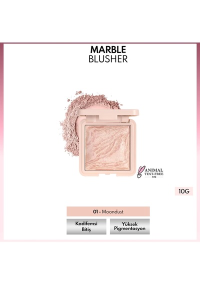 Cosmetics Marble Baked Blusher Fırınlanmış Allık & Aydınlatıcı - 01 Moondust Çok Renkli