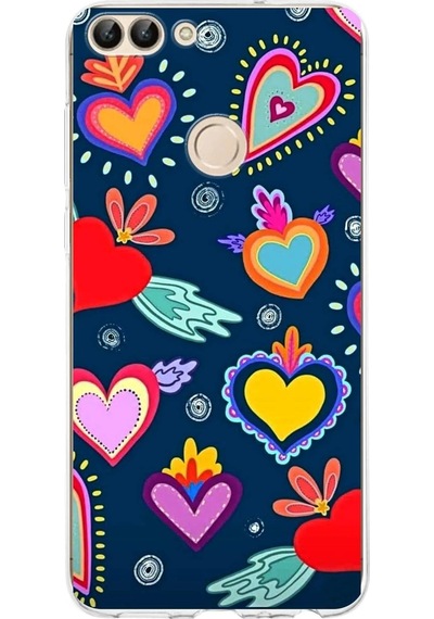 Huawei P Smart 2018 İle Uyumlu 1mm Slim Fit Retro Renkler 3 Baskılı Şeffaf Kılıf Şeffaf