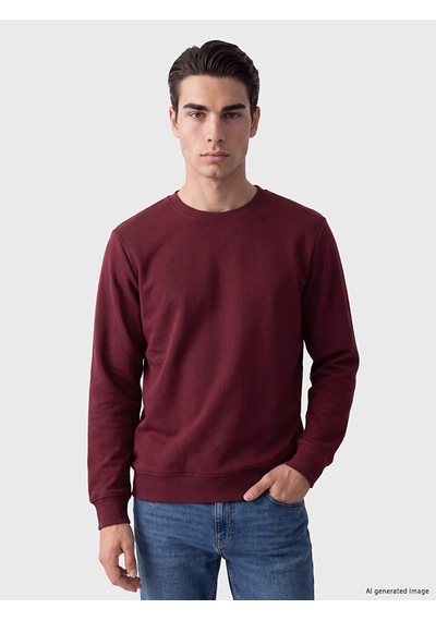 Lcwaıkıkı Classic Bordo Bisiklet Yaka Erkek Kalın Sweatshirt