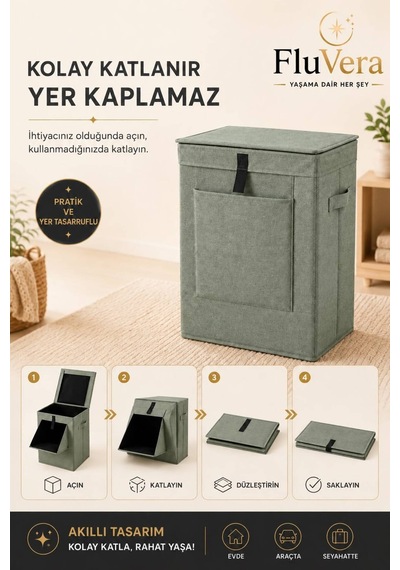 Yeşil Katlanabilir Çamaşır Sepeti Oyuncak Sepeti Kirli Çamaşır Sepeti Yer Kaplamayan Çok Amaçlı Saklama Sepeti Yeşil