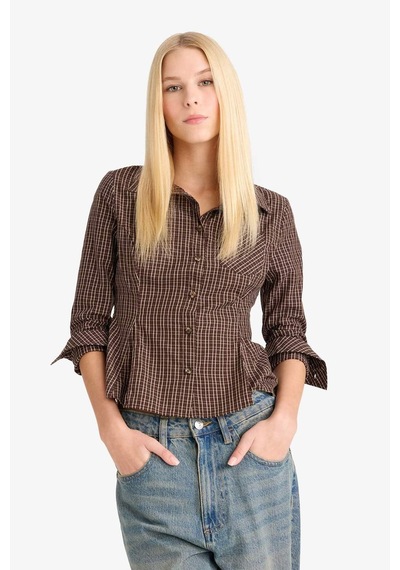 Defacto Coool Fitted Poplin Uzun Kollu Gömlek G1004ax25aubn130 Kahve