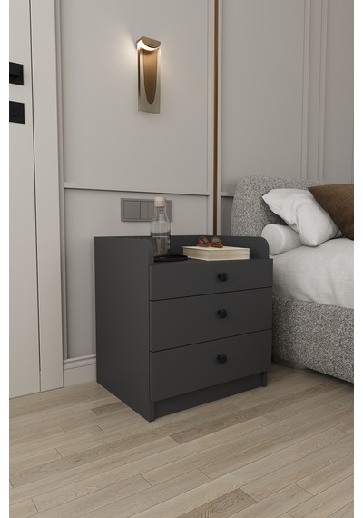Modern 3 Çekmeceli Komodin Şifonyer %100 Mdf Çok Amaçlı Organizer Kmd01 Antrasit