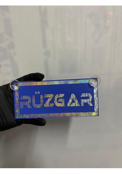 Mavi Renk Üzeri Hologram Renk Rüzgar Yazılı Vantuzlu Cam Süsü