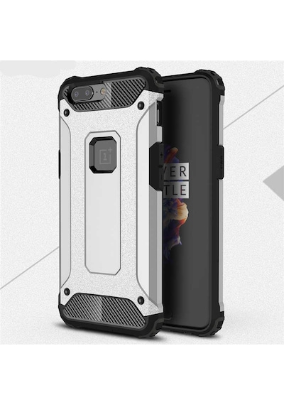 Kilifone - One Plus 5 Uyumlu - Kılıf Çift Katman Koruyucu Crash Military Tank Kılıf - Kırmızı Kırmızı