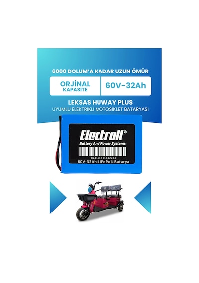 Leksas Huway Plus Batarya Standart Kapasite Lifepo4 60v 32ah Elektrikli Motosiklet Bataryası