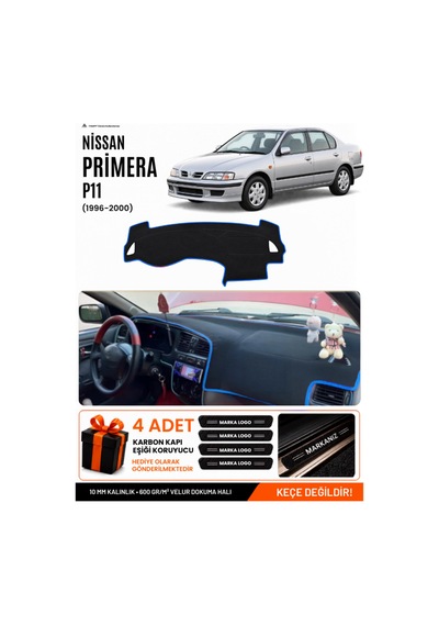 Nissan Primera P11 1996-2000 Uyumlu Torpido Örtüsü, Torpido Kılıfı - Siyah Mavi