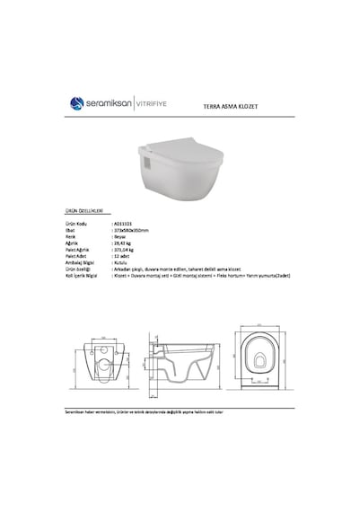 Seramiksan Terra Asma Klozet + Soft Kapak