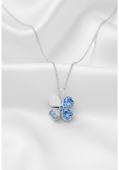 Çekirdekjewelry 925 Ayar Gümüş Aqua Taşlı Ters Yonca Kolye Gri