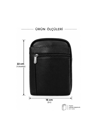 Levano Leather Hakiki İtalyan Dana Derisi Erkek Çapraz Askılı Omuz Çantası 22x16 Cm Fermuarlı Deri Postacı Çanta Siyah
