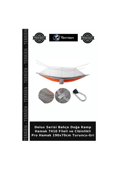 Delux Serisi Bahçe Doğa Kamp Hamak 7410 Fileli Ve Cibinlikli Pro Hamak 190x70cm Turuncu-gri Standart