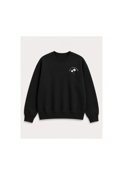 Herkesemoda Papatya Baskı Detaylı Bisiklet Yaka Şardonlu 2 İplik Sweatshirt Siyah