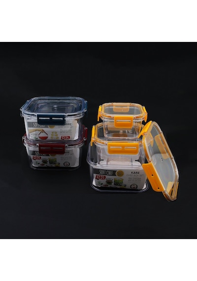Softchef-00797 Mika Saklama Kabı Seti 400-900-1800ml 3 Adet Kare Silikon Contalı Kapak - 12'li Paket Diğer