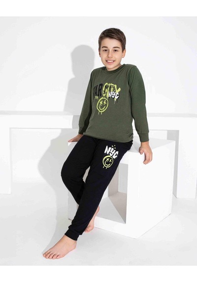 Tarık Erkek Çocuk Desenli Uzun Kollu Pijama Takımı-944 Yeşil