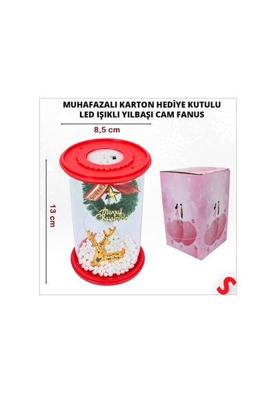 Yılbaşı Led Işıklı Geyikli Cam Fanus, 13cm X 8,5cm