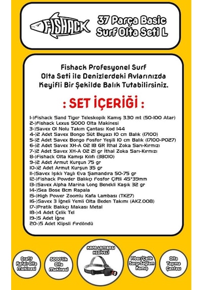 Fishack 37 Parça Surf Basic Deniz Olta Seti L - 3.30mt / 50-100gr