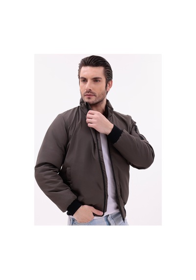 Blayn Jeans Erkek Kahverengi Mevsimlik Mont Dik Yaka, Fermuarlı, Hafif Bomber Ceket