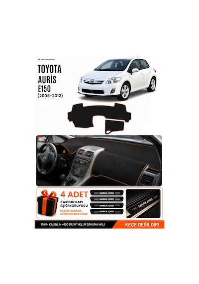 Toyota Aurıs E150 2006-2012 Uyumlu Torpido Örtüsü, Torpido Kılıfı - Siyah Kahverengi