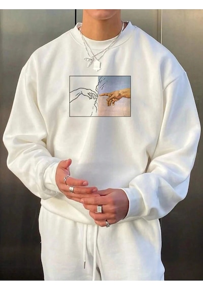 Startmore Adrift Manfinity Homme Hand Print Drop Shoulder Sweatshirt Beyaz Beyaz