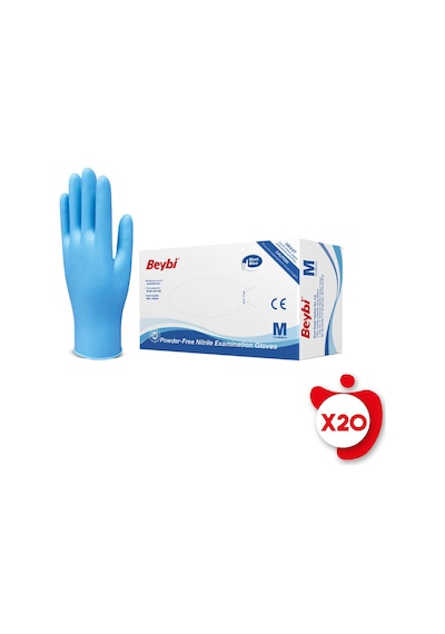 Beybi Nitril Pudrasız Muayene Eldiveni M Beden Mavi 100'lü 20 Paket