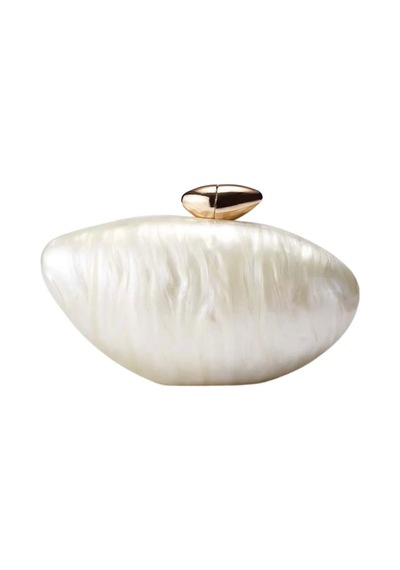 Lilly Opaline Pearly Minaudière Zincir Askılı Davet Çantası Beyaz Beyaz