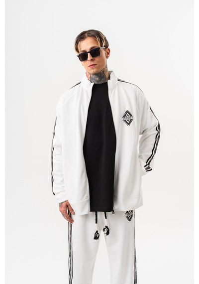 Respire Erkek Şerit Detaylı Dik Yaka Doubleface Zip Oversize Sweatshirt Ekru