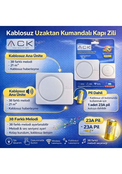 Ack 32 Melodili Uzaktan Kumandali Zil Beyaz