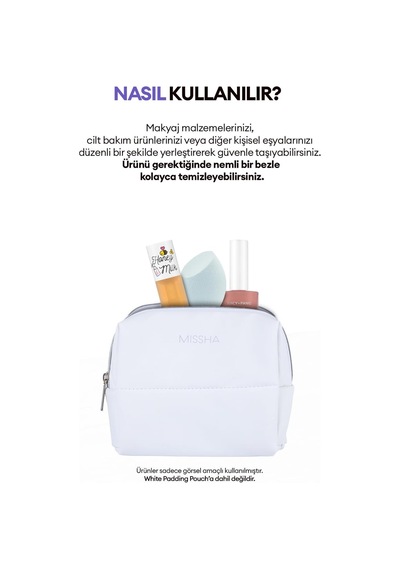 Orta Boy Dolgulu Beyaz Makyaj Çantası White Padding Pouch