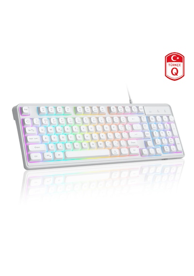 MageGee GK980 98 Tuş Rainbow Kablolu Membran Gaming Beyaz Klavye