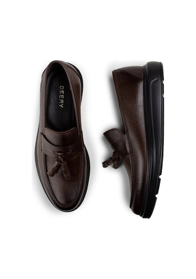 Deery Hakiki Deri Kahverengi Püsküllü Comfort Loafer Kahverengi