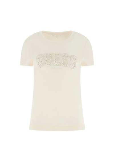 Guess W5gı04j1314j1314 Cn Ss Logo Lace Tee Kadın Tişört Beyaz