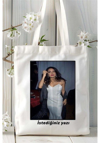 Art Hediye Salma Hayek Baskılı Bez Çanta Omuz Çantası Kişiye Özel Desen 1 Çok Renkli