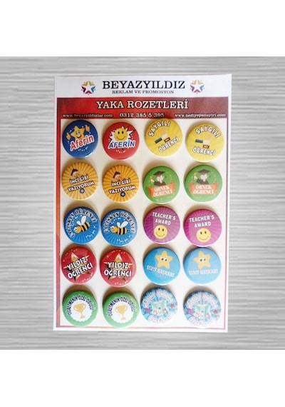 Öğrenci Motivasyon Rozetleri 20 Li Paket N11.573 Çok Renkli