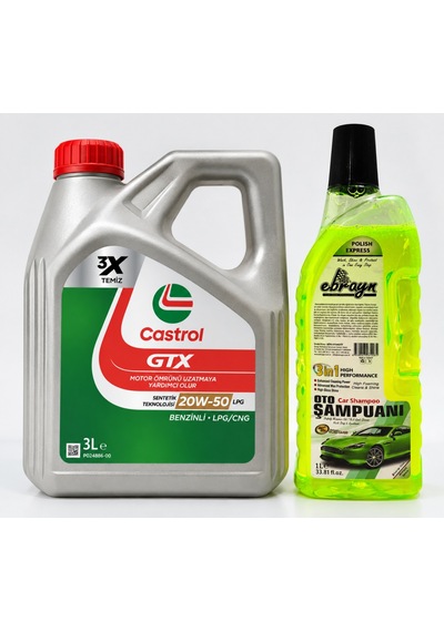 Castrol Gtx Motor Yağı 20w-50 Lpg 3 L + Oto Şampuan 1000 ML